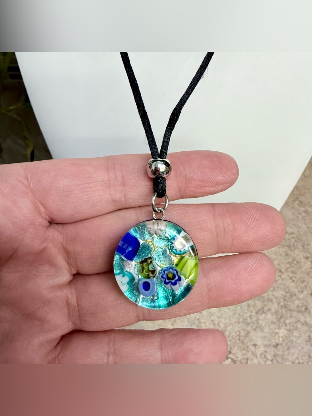 Murano Signed Blue Glass Pendant Necklace
